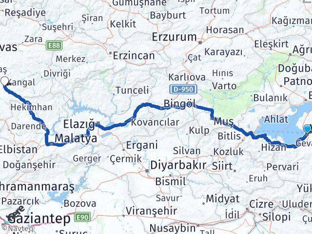Van Kangal Sivas Arası Kaç Km - Yol Haritası