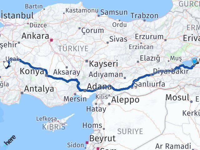 Van Karahallı Uşak Arası Kaç Km - Yol Haritası