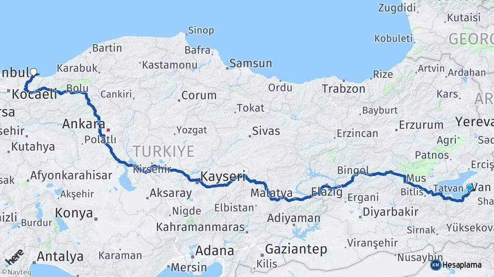 Van Karasu Sakarya Arası Kaç Km - Yol Haritası