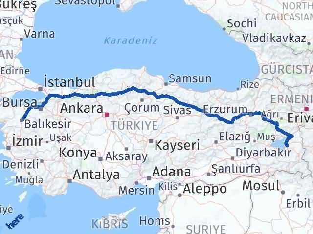Van Karesi Balıkesir Arası Kaç Km - Yol Haritası