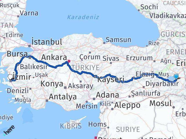 Van Karşıyaka İzmir Arası Kaç Km - Yol Haritası