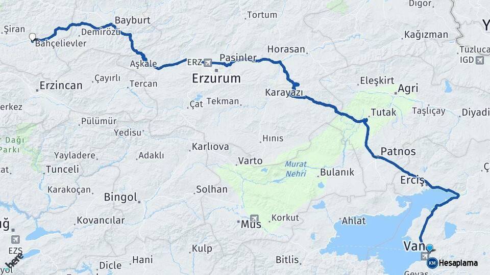 Van Kelkit Gümüşhane Arası Kaç Km - Yol Haritası