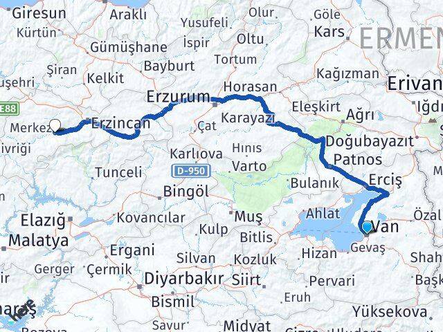 Van Kemah Erzincan Arası Kaç Km - Yol Haritası