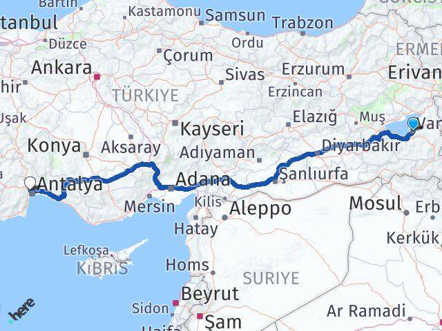 Van Kepez Antalya Arası Kaç Km - Yol Haritası