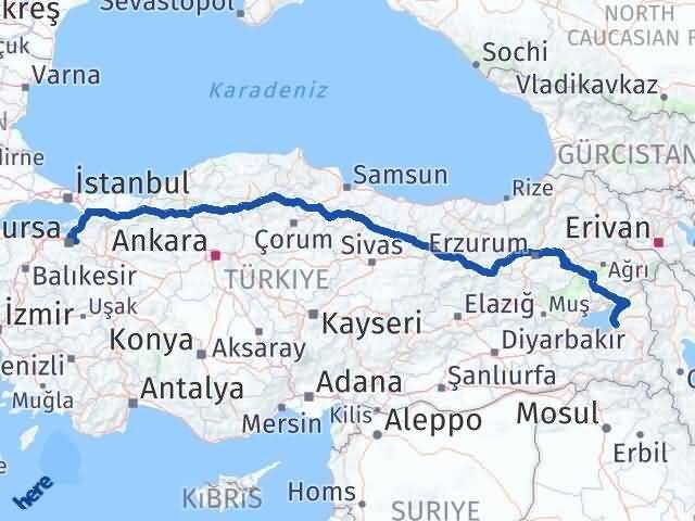 Van Kestel Bursa Arası Kaç Km - Yol Haritası