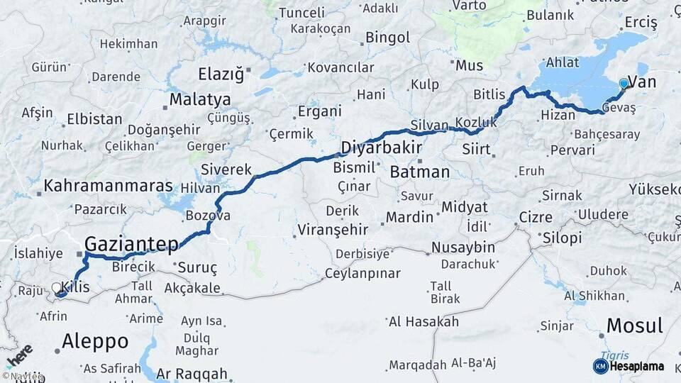 Van Kilis Arası Kaç Km - Yol Haritası