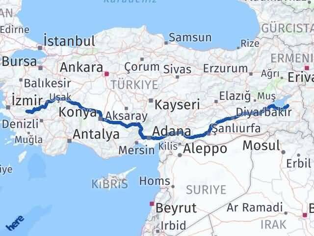 Van Kiraz İzmir Arası Kaç Km - Yol Haritası