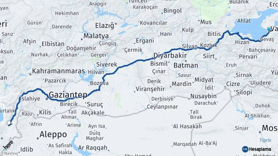 Van Kırıkhan Hatay Arası Kaç Km - Yol Haritası