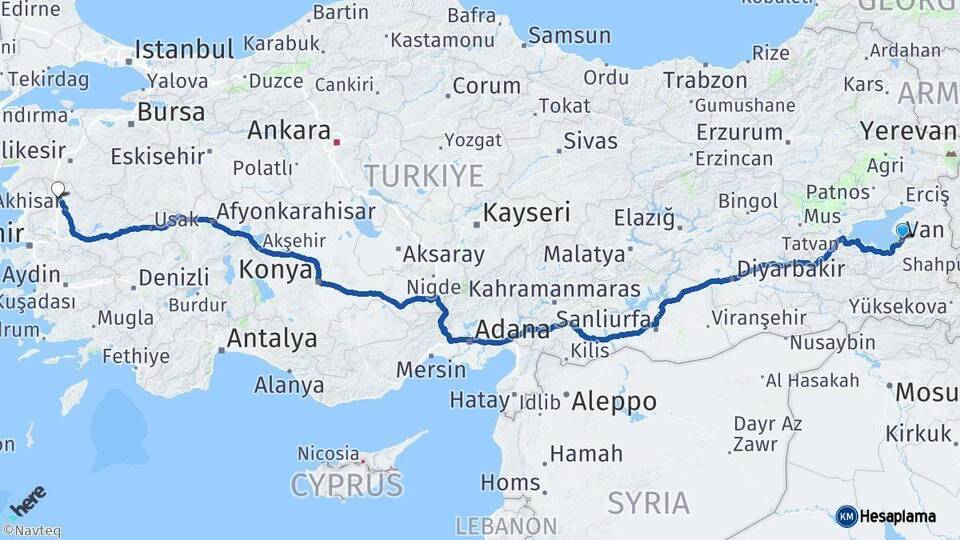 Van Kırkağaç Manisa Arası Kaç Km - Yol Haritası