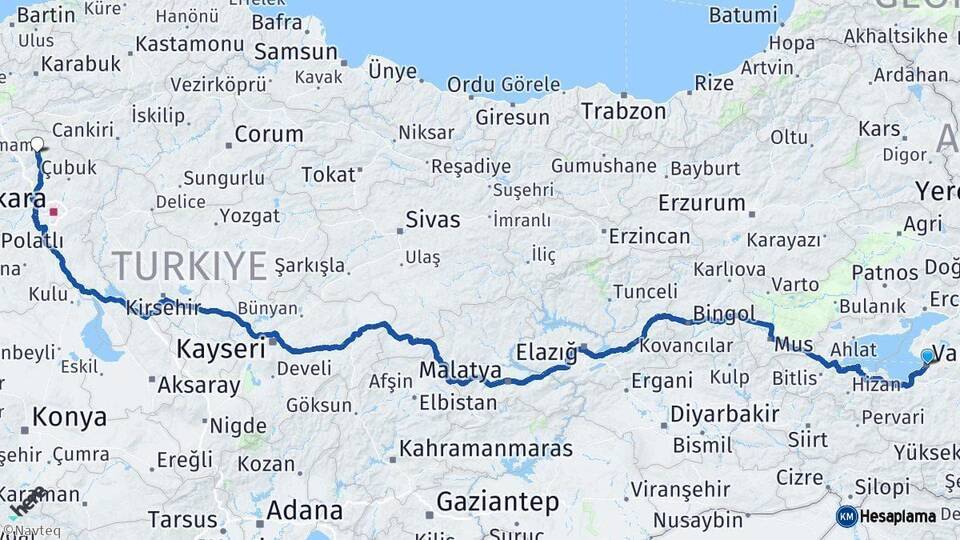 Van Kızılcahamam Ankara Arası Kaç Km - Yol Haritası