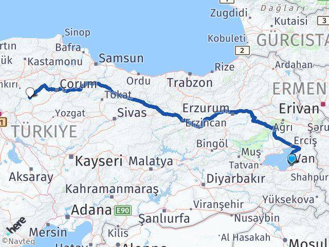 Van Kızılırmak Çankırı Arası Kaç Km - Yol Haritası