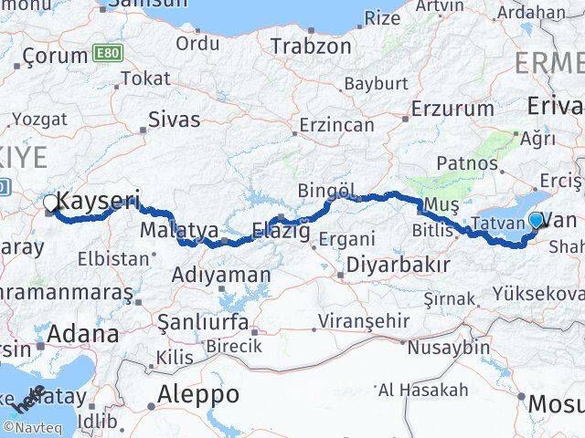 Van Kocasinan Kayseri Arası Kaç Km - Yol Haritası