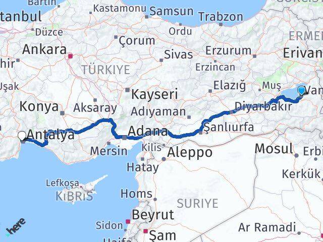 Van Konyaaltı Antalya Arası Kaç Km - Yol Haritası