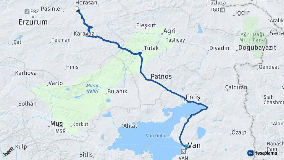 Van Köprüköy Erzurum Arası Kaç Km - Yol Haritası