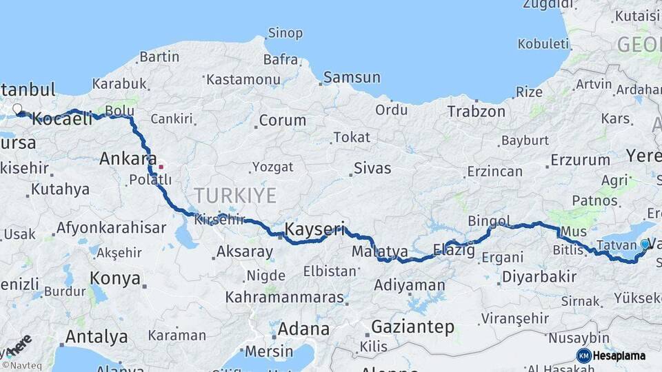 Van Körfez Kocaeli Arası Kaç Km - Yol Haritası