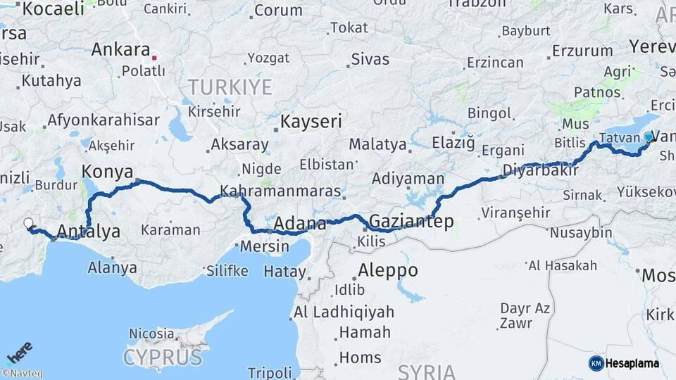 Van Korkuteli Antalya Arası Kaç Km - Yol Haritası