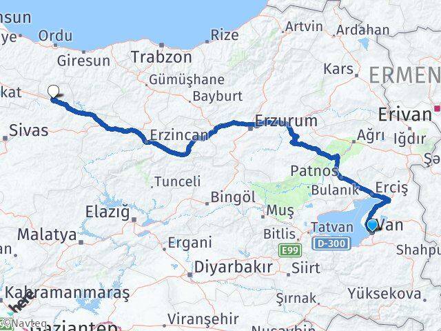 Van Koyulhisar Sivas Arası Kaç Km - Yol Haritası