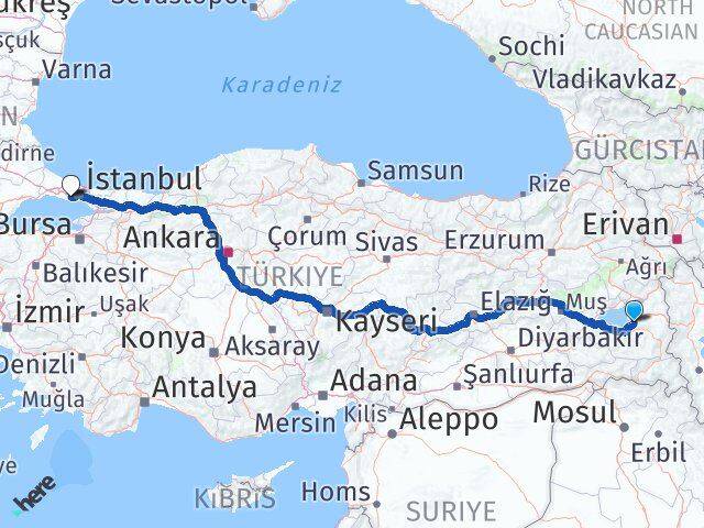 Van Küçükçekmece İstanbul Arası Kaç Km - Yol Haritası