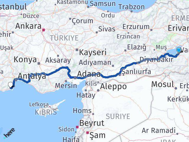 Van Kumluca Antalya Arası Kaç Km - Yol Haritası