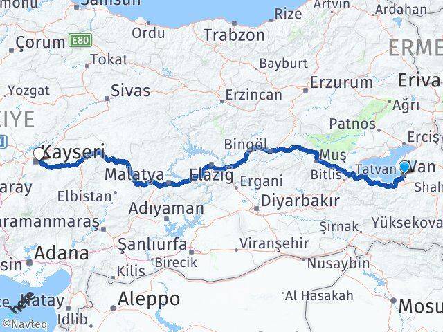 Van Melikgazi Kayseri Arası Kaç Km - Yol Haritası