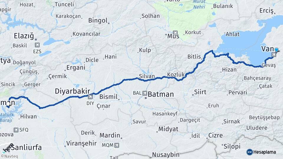 Van Menzil Kahta Adıyaman Arası Kaç Km - Yol Haritası
