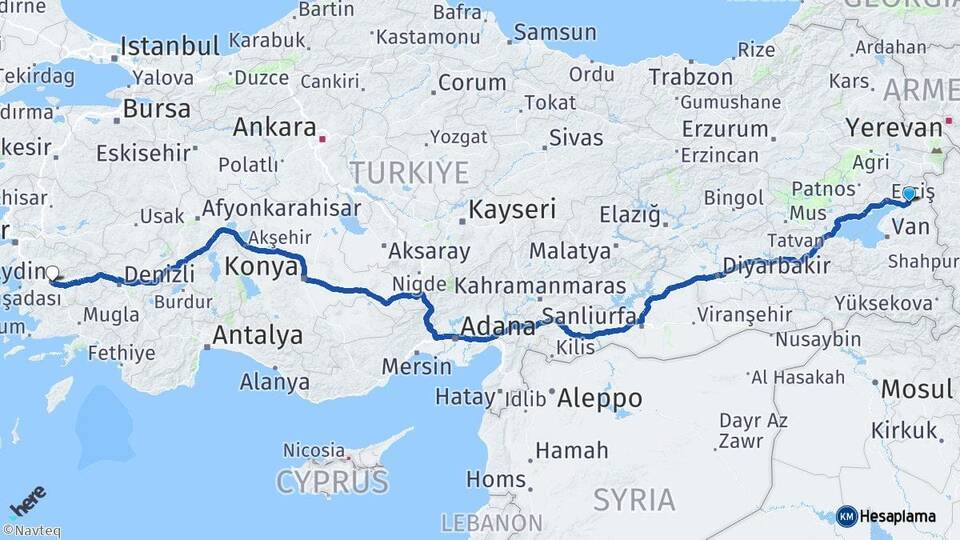 Van Muradiye Aydın Arası Kaç Km - Yol Haritası