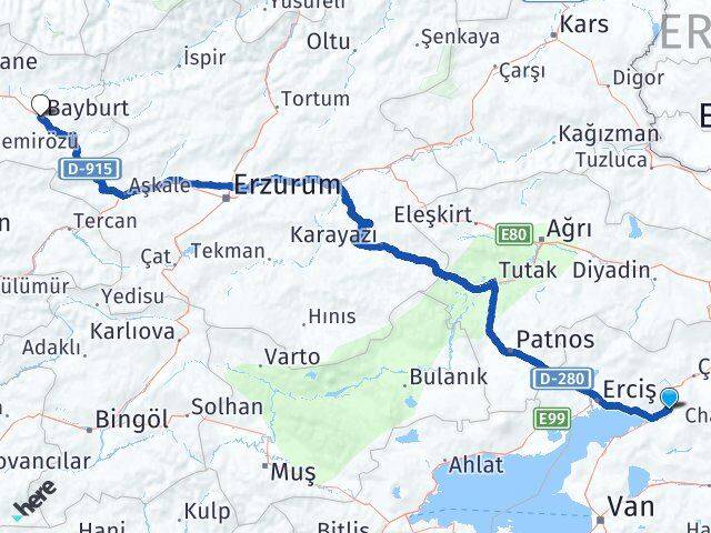 Van Muradiye Bayburt Arası Kaç Km - Yol Haritası
