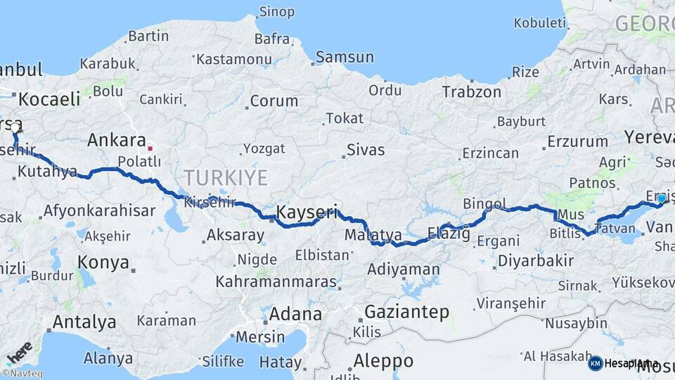 Van Muradiye Bilecik Arası Kaç Km - Yol Haritası