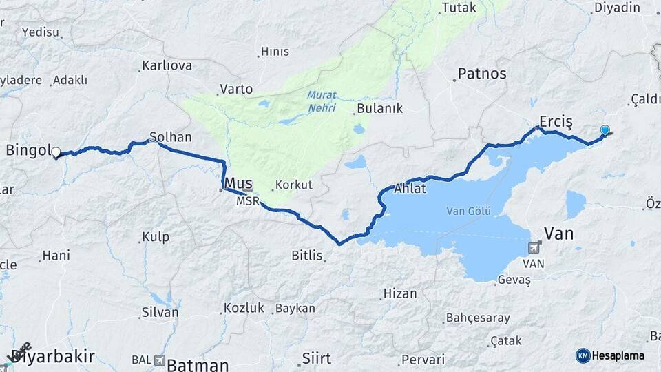 Van Muradiye Bingöl Arası Kaç Km - Yol Haritası