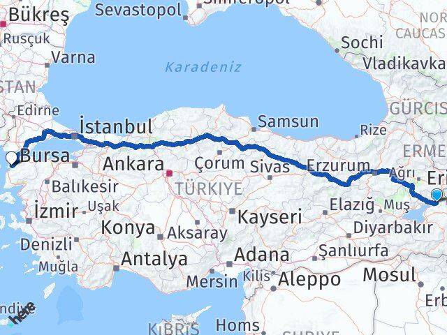 Van Muradiye Çanakkale Arası Kaç Km - Yol Haritası