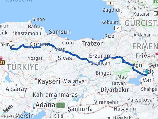 Van Muradiye Çankırı Arası Kaç Km - Yol Haritası