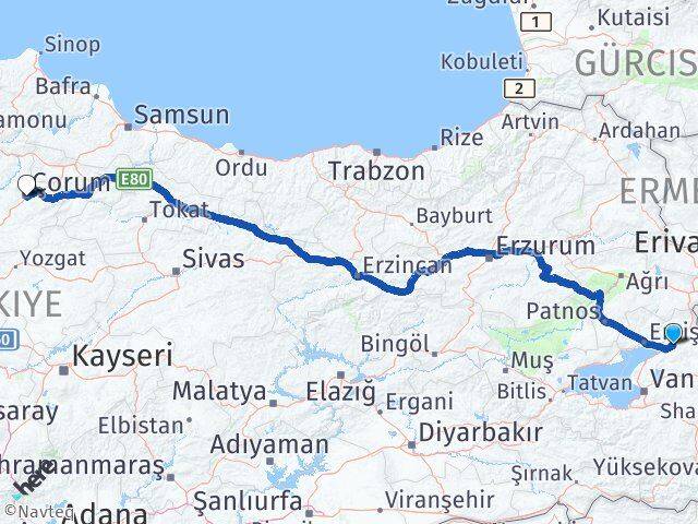 Van Muradiye Çorum Arası Kaç Km - Yol Haritası