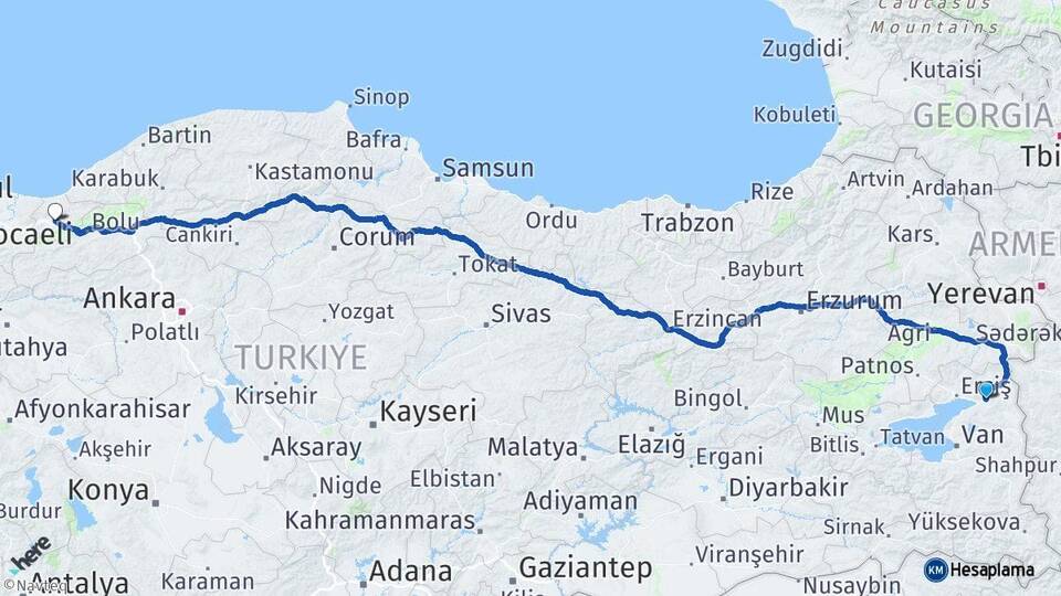 Van Muradiye Düzce Arası Kaç Km - Yol Haritası