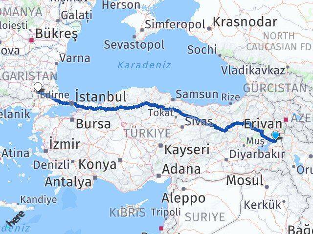 Van Muradiye Edirne Arası Kaç Km - Yol Haritası
