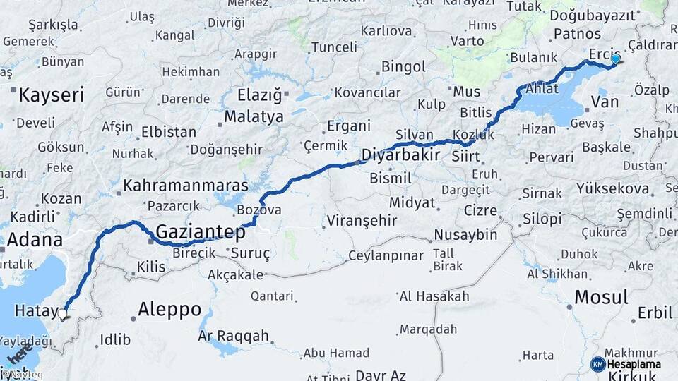 Van Muradiye Hatay Arası Kaç Km - Yol Haritası