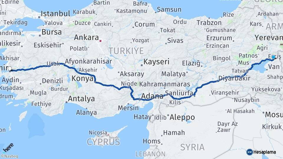 Van Muradiye İzmir Arası Kaç Km - Yol Haritası