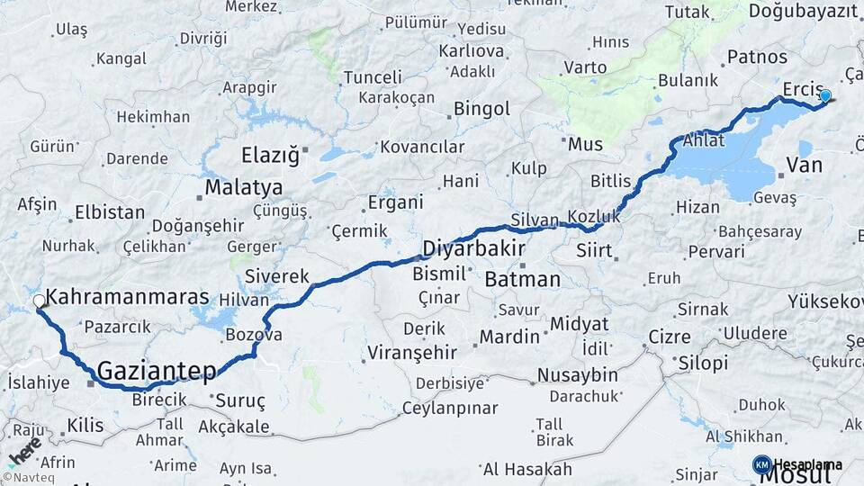 Van Muradiye Kahramanmaraş Arası Kaç Km - Yol Haritası