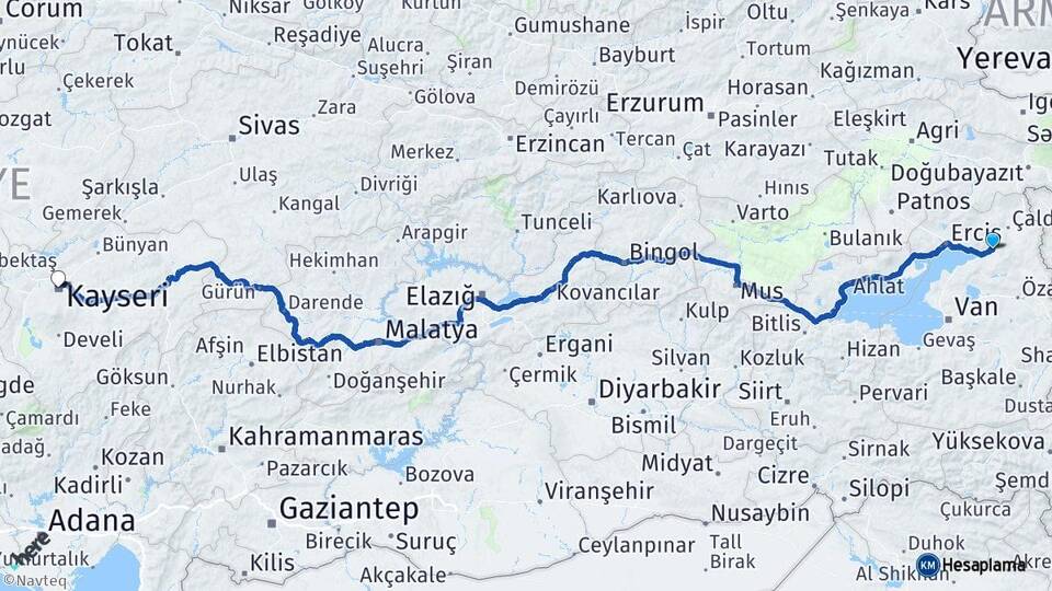 Van Muradiye Kayseri Arası Kaç Km - Yol Haritası