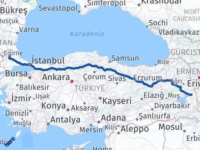 Van Muradiye Kırklareli Arası Kaç Km - Yol Haritası