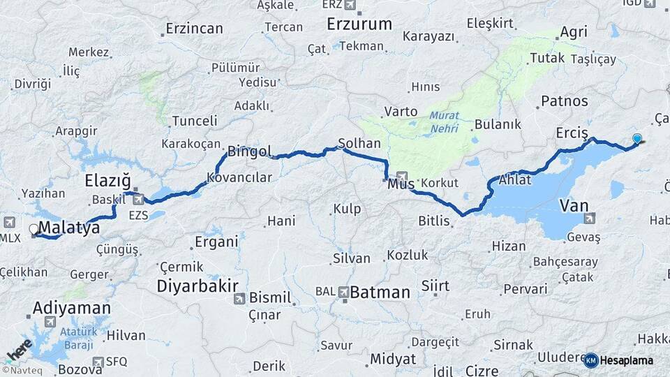 Van Muradiye Malatya Arası Kaç Km - Yol Haritası