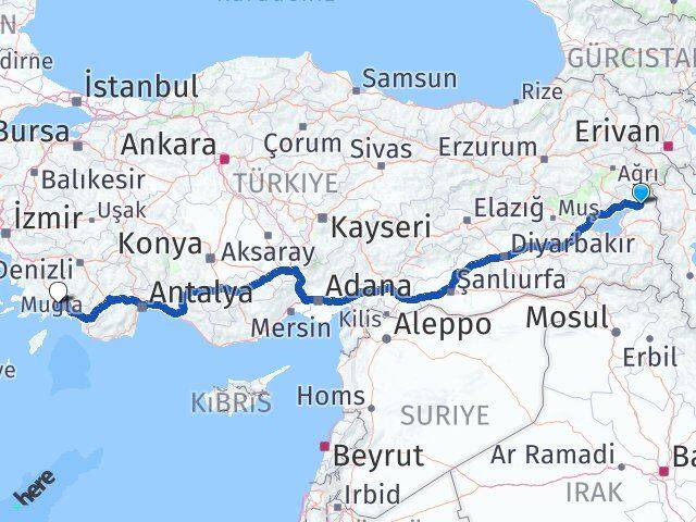 Van Muradiye Muğla Arası Kaç Km - Yol Haritası