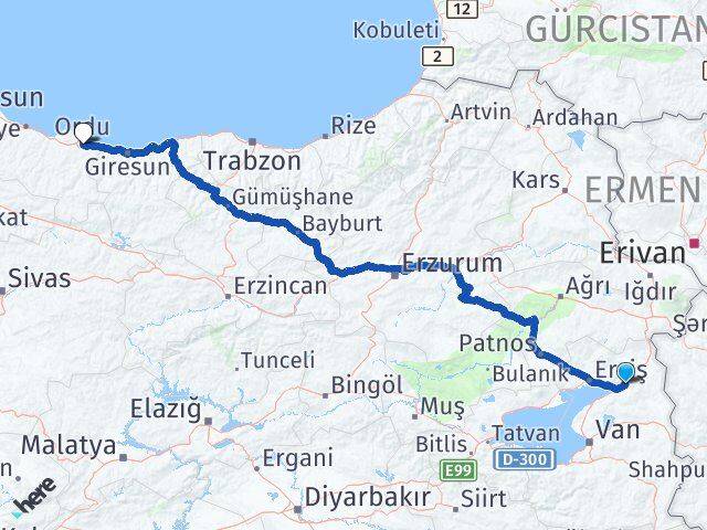 Van Muradiye Ordu Arası Kaç Km - Yol Haritası