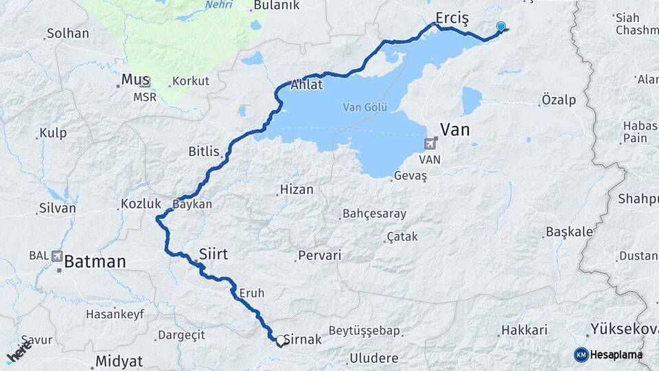 Van Muradiye Şırnak Arası Kaç Km - Yol Haritası