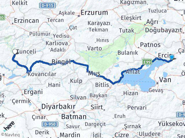 Van Muradiye Tunceli Arası Kaç Km - Yol Haritası