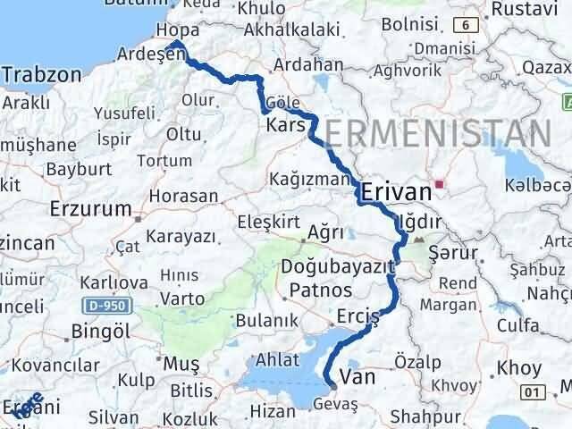 Van Murgul Artvin Arası Kaç Km - Yol Haritası