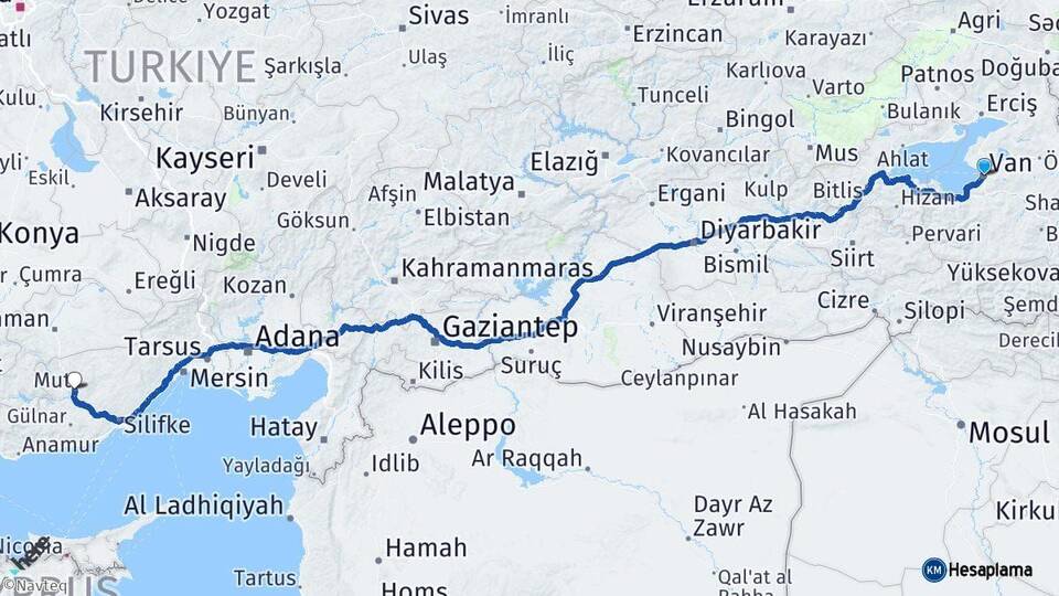 Van Mut Mersin Arası Kaç Km - Yol Haritası