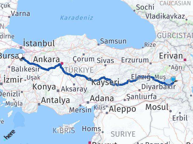 Van Nilüfer Bursa Arası Kaç Km - Yol Haritası