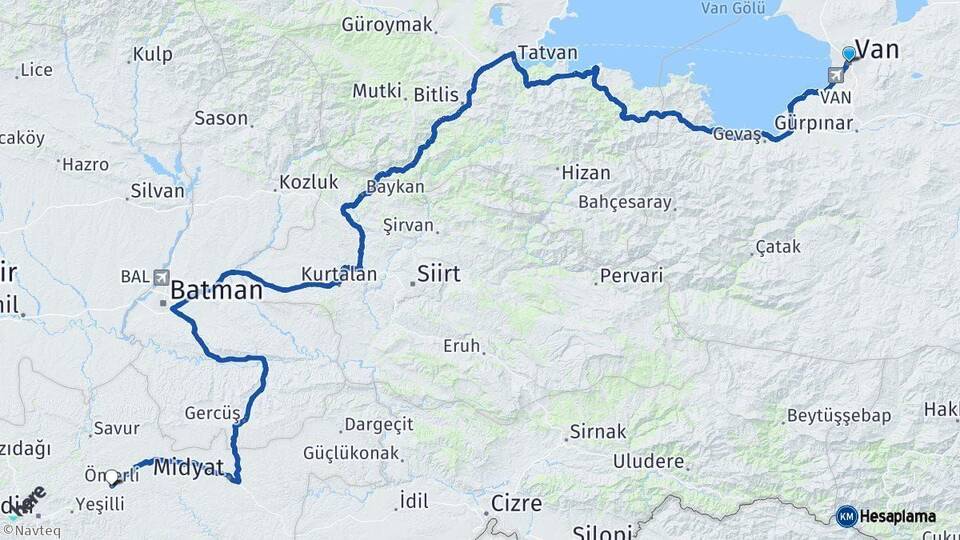 Van Ömerli Mardin Arası Kaç Km - Yol Haritası