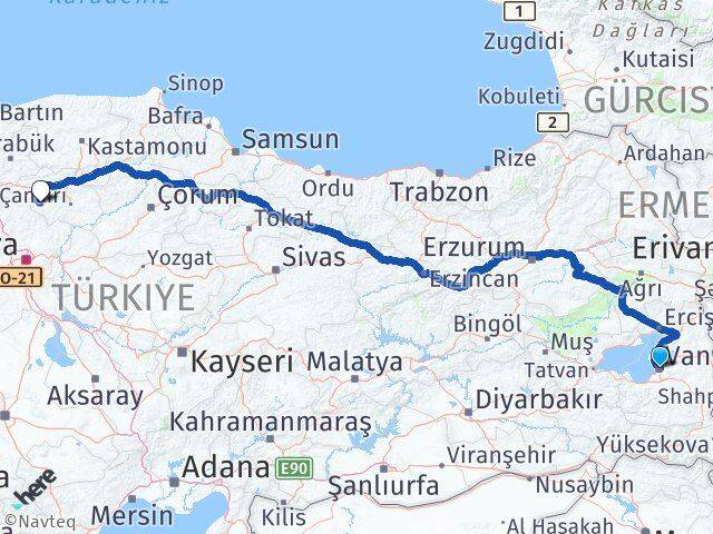 Van Orta Çankırı Arası Kaç Km - Yol Haritası