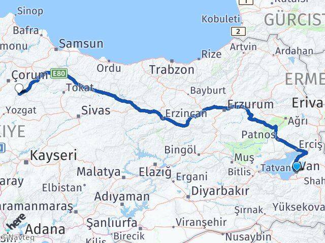 Van Ortaköy Çorum Arası Kaç Km - Yol Haritası